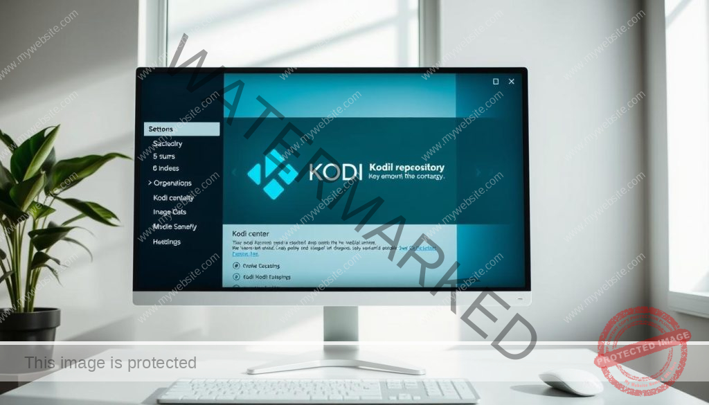 A modern, well-lit desktop environment with a Kodi media center application prominently displayed on the screen. The user interface shows the process of installing a Kodi repository, with clean and intuitive menus guiding the viewer through the steps. The scene conveys a sense of simplicity and ease-of-use, with natural lighting illuminating the workspace. The overall atmosphere is calm and informative, inviting the viewer to follow along and successfully set up the Kodi repository on their own Android device.